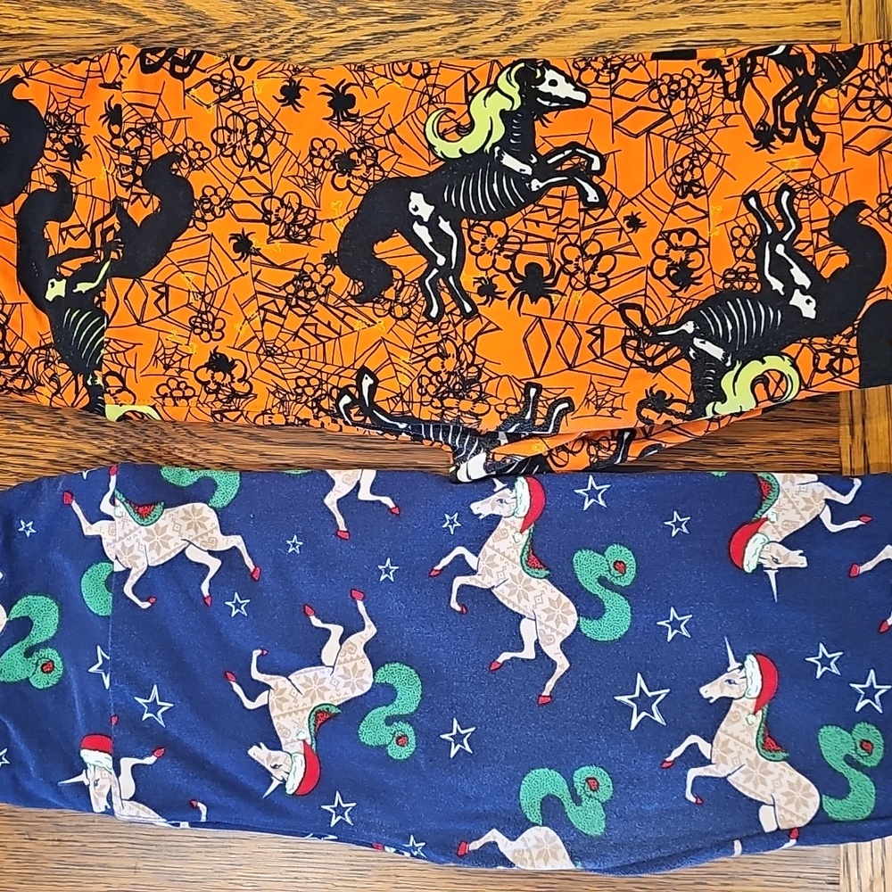 RARE! 2 Pack LuLaRoe Unicorn leggings O/S Halloween and Christmas